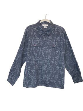 Cathy Daniels Women's Floral Long Sleeve Button Up Shirt in Blue - Size XL